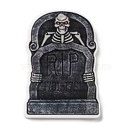 Halloween Themed Opaque Acrylic Pendants, Tombstone with Skeleton Charms, Black, 37.5~38x23.5~25.5x2~5mm, Hole: 2mm(SACR-L004-04G)