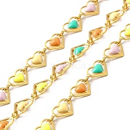 Ion Plating(IP) Handmade 316 Surgical Stainless Steel Enamel Link Chains, Soldered, Real 18K Gold Plated, with Spool, Heart, Colorful, 6x10x1mm(CHS-I019-18B)