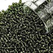 TOHO Round Seed Beads, Japanese Seed Beads, (37) Silver Lined Olivine, 11/0, 2.2mm, Hole: 0.8mm, about 1103pcs/10g(X-SEED-TR11-0037)
