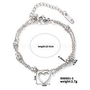 Exquisite Stainless Steel Crystal Rhinestone 2-Strand Sweetheart Link Women's Bracelets, Stainless Steel Color, 5-7/8 inch(15cm)(BK9888-2)