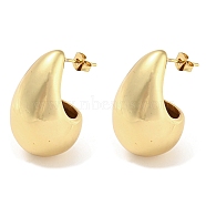 304 Stainless Steel Stud Earrings for Women, Teardrop, Golden, 32x19mm(EJEW-H102-02G)