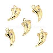 Brass Micro Pave Cubic Zirconia Pendants, with Jump Ring, Real 18K Gold Plated, Long-Lasting Plated, Lead Free & Cadmium Free & Nickel Free, Horn, Clear, 18x12x5mm, Jump Ring: 5x1mm, 3mm Inner Diameter(KK-E015-29G)