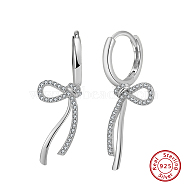 925 Sterling Silver Micro Pave Clear Cubic Zirconia Hoop Earrings, Bowknot, Real Platinum Plated, 31x11mm(STER-P065-08P)