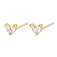 Golden 925 Sterling Silver Micro Pave Cubic Zirconia Stud Earrings, Leaf, Clear, 5.5mm(FJ9969-3)