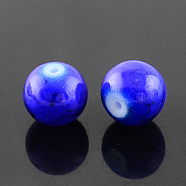 Spray Painted Glass Bead Strands, Round, Blue, 12mm, Hole: 1.3~1.6mm, about 66pcs/strand, 31.4 inch(X-GLAD-S075-12mm-40)