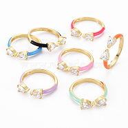 Bowknot Brass Micro Pave Clear Cubic Zirconia Enamel Cuff Rings, Real 16K Gold Plated Enamel Open Rings, Nickel Free, Mixed Color, US Size 8(18.1mm)(RJEW-N037-004-NF)