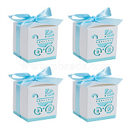 Hollow Stroller BB Car Carriage Candy Box wedding party gifts with Ribbons, Aqua, 6x6x6cm(CON-BC0004-97D)