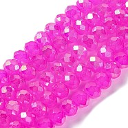 Baking Electroplate Glass Beads Strands, AB Color, Faceted, Round, Magenta, 10x8mm, Hole: 1mm, about 63~65pcs/strand, 18.90''(48~50cm)(DGLA-A039-J10mm-B24)