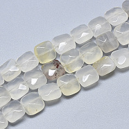 Natural White Agate Beads Strands, Faceted, Square, 8~8.5x8~8.5x5mm, Hole: 1mm, about 25pcs/strand, 8.0''(G-S357-D01-10)