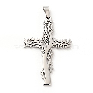 201 Stainless Steel Pendants, Cross with Tree, Stainless Steel Color, 47x31.5x2mm, Hole: 6.5x4mm(X-STAS-E015-13P)