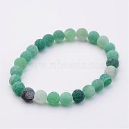 Natural Weathered Agate(Dyed) Stretch Beads Bracelets, Green, 2 inch(50mm)(BJEW-JB02513-03)