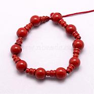 Natural Red Jasper 3-Hole Guru Bead Strands, for Buddhist Jewelry Making, T-Drilled Beads, 16.5~18mm, Hole: 2~3mm, 2pcs/set, 10sets/strand, 6.5 inch(G-K149-05)