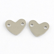 Heart Stainless Steel Links connectors, Stainless Steel Color, 14x11x1mm, Hole: 2mm(STAS-Q169-02)