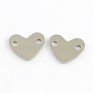 Tarnish Resistant Heart Stainless Steel Links connectors, Stainless Steel Color, 14x11x1mm, Hole: 2mm(STAS-Q169-02)