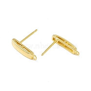 Brass Stud Earring Findings, with Horizontal Loops, Rectangle, Cadmium Free & Lead Free, Real 24K Gold Plated, 14.5x3mm, Hole: 1mm, Pin: 0.8mm(KK-A172-33G)