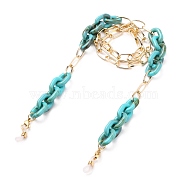 Eyeglasses Chains, Neck Strap for Eyeglasses, with Aluminium & Acrylic Paperclip Chains, 304 Stainless Steel Lobster Claw Clasps and Rubber Loop Ends, Light Gold, Light Sea Green, 28.15 inch(71.5cm)(AJEW-EH00288-03)