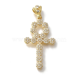 Cross Rack Plating Brass Micro Pave Clear Cubic Zirconia Pendant, Long-Lasting Plated, Lead Free & Cadmium Free, Real 18K Gold Plated, 38.5x21.5x2.5mm, Hole: 4x2.5mm(KK-U019-17G-03)