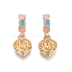 Rack Plating Alloy Enamel European Dangle Charms, Large Hole Beads, Cadmium Free & Lead Free, Golden, Heart, Pearl Pink, 26.5mm, Hole: 4.5mm, Heart: 14.5x11x5mm(MPDL-N039-208B)
