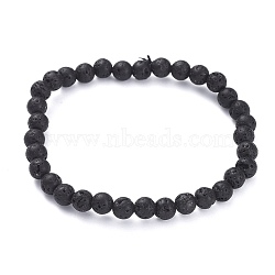 Natural Lava Rock Beads Stretch Bracelets, Round, Inner Diameter: 2-1/4 inch(5.8cm), Bead: 6~6.5mm(BJEW-G623-02-6mm)