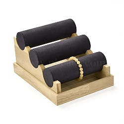 3 Layer Wood Jewelry Bracelet Displays Stands, with Microfibre, Gray, 24x18x13.4cm(RDIS-K003-02A)