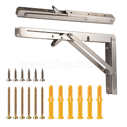 304 Stianless Steel Folding Shelf Brackets, with Plastic Plus & Iron Screws, Stainless Steel Color, 1.6~35x0.65~3.7x0.65~2.4cm, 20pcs/set(SW-TAC0001-14P)