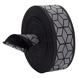 10M Flat Reflective Polyester Grosgrain Ribbon, Geometric Print Ribbon for Warning Tape, Black, 1 inch(25~27mm), about 10.94 Yards(10m)/Bag(OCOR-BC0006-19B)