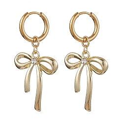 Alloy Hoop Earrings, with 304 Stainless Steel Huggie Hoop Earrings, Jewely for Women, Bowknot, Golden, 42.5x20mm(EJEW-TA00457)