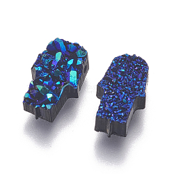Imitation Druzy Gemstone Resin Beads, Hamsa Hand/Hand of Fatima /Hand of Miriam, Dark Blue, 12.5x7x3~4mm, Hole: 1.2mm(RESI-L026-A03)