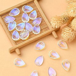 Electroplated Transparent Glass Pendants, Petal Charms, AB Color, Gold, 16~18x11x4.5mm, Hole: 1.2mm(GLAA-YW0003-13)