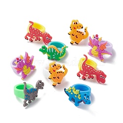 PVC Plastic 3D Dinosaur Finger Ring, Cartoon Wide Ring for Women Girl, Mixed Color, US Size 9(18.9mm)(RJEW-I081-01)