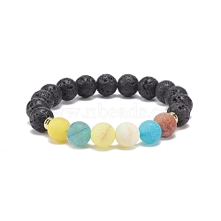 Natural Lava Rock & Weathered Agate(Dyed) Round Beaded Stretch Bracelet, Essential Oil Gemstone Jewelry for Women, Inner Diameter: 2 inch(5.2cm)(BJEW-JB08399-02)