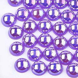 ABS Plastic Imitation Pearl Cabochons, AB Color Plated, Half Round, Blue Violet, 8x4mm, 3000pcs/bag(OACR-S025-8mm-14)