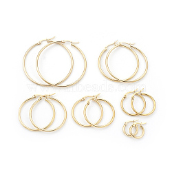 304 Stainless Steel Hoop Earrings Sets, Ring, Golden, 12 Gauge, 15~50x2mm, Pin: 1x0.7mm, 6pair/set(EJEW-MSMC003-10G)
