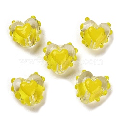 Handmade Lampwork Beads, with Enamel, Heart, Yellow, 14~15x15~15.5x8.5~9.5mm, Hole: 1.4mm(LAMP-I028-01K)