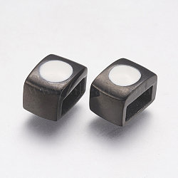 304 Stainless Steel Enamel Slide Charms, Rectangle, White, Gunmetal, 10x7x7mm, Hole: 3x7mm(STAS-I097-076B)