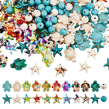 Synthetic Turquoise Dyed Beads Strands, Mixed Color, Turtle, 13.5~18x14x5~8mm, Hole: 1.5~2mm
