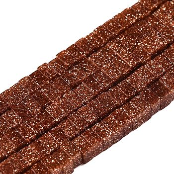 Synthetic Goldstone Beads Strands, Square, 2.5x2.5x1.5mm, Hole: 0.8mm, about 225~245pcs/strand, 14.92~15.39 inch(37.9~39.1cm)