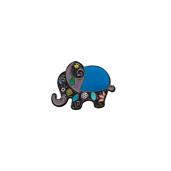 Elephant Badges, Cartoon Brooch, Alloy Enamel Pins, Blue, 26x21mm