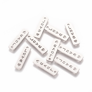 Non-Tarnish 201 Stainless Steel Pendants, Rectangle with Word Love, Stainless Steel Color, 20x5x1.2mm, Hole: 1.5mm