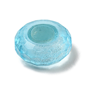 Glass European Beads, Large Hole Beads, Wheel, Faceted, Light Blue, 14.5x6.4mm, Hole: 5.7mm
