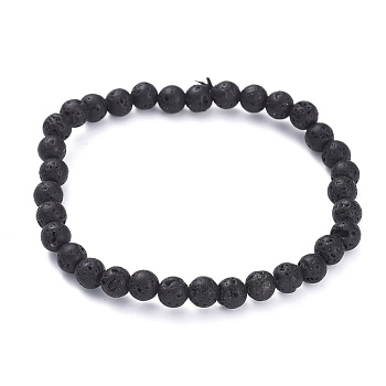 Natural Lava Rock Beads Stretch Bracelets, Round, Inner Diameter: 2-1/4 inch(5.8cm), Bead: 6~6.5mm