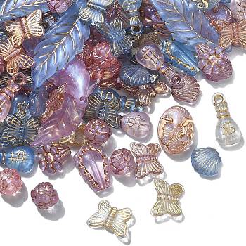 100g Plating Acrylic Beads, Metal Enlaced, Mixed Shape, Mixed Color, 10~39.5x10~14.5x3.5~9.5mm, Hole: 1.2~1.6mm