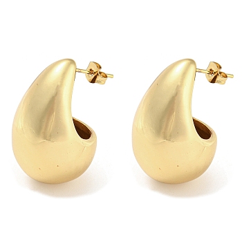 304 Stainless Steel Stud Earrings for Women, Teardrop, Golden, 32x19mm