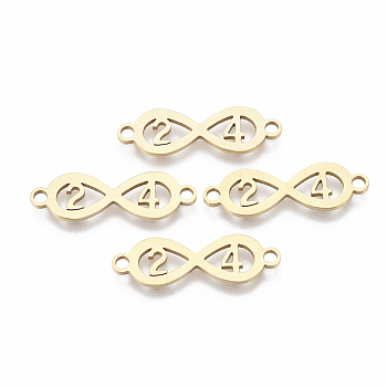 201 Stainless Steel Links connectors, Laser Cut Links, Infinity with Number, Golden, 7.5x23.5x1mm, Hole: 1.8mm