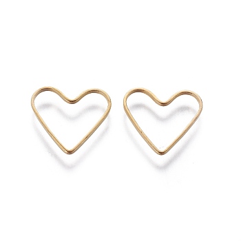 Brass Linking Rings, Valentine's Day Jewelry Accessory, Heart, Plated in Golden, about 13.5mm wide, 12mm long, 1mm thick