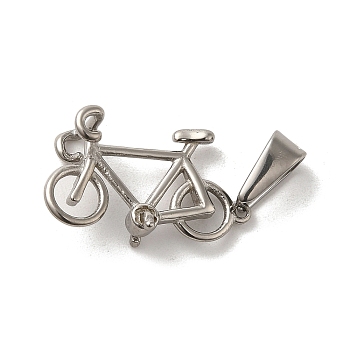 304 Stainless Steel Pendants, Bicycle Charm, Stainless Steel Color, 11.5x21x7.5mm, Hole: 3x7mm