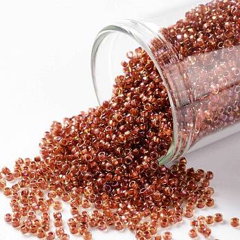 TOHO Round Seed Beads, Japanese Seed Beads, (951) Inside Color Jonquil/Brick Red Lined, 15/0, 1.5mm, Hole: 0.7mm, about 15000pcs/50g