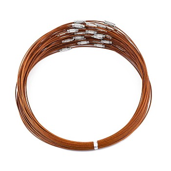 Stainless Steel Wire Necklace Cord DIY Jewelry Making, with Brass Screw Clasp, Chocolate, 17.52 inch(44.5cm), 1mm, Inner Diameter: 5.71 inch(14.5cm)