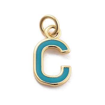 Rack Plating Brass Pendants, with Enamel and Jump Ring, Cadmium Free & Lead Free, Long-Lasting Plated, Real 18K Gold Plated, Letter, Letter C, 12x7x1mm, Hole: 2.5mm