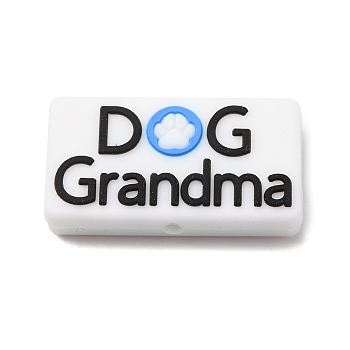 Silicone Beads, Word Dog Grandma, Focal Beads, White, 16.2x30.2x7.3mm, Hole: 3mm